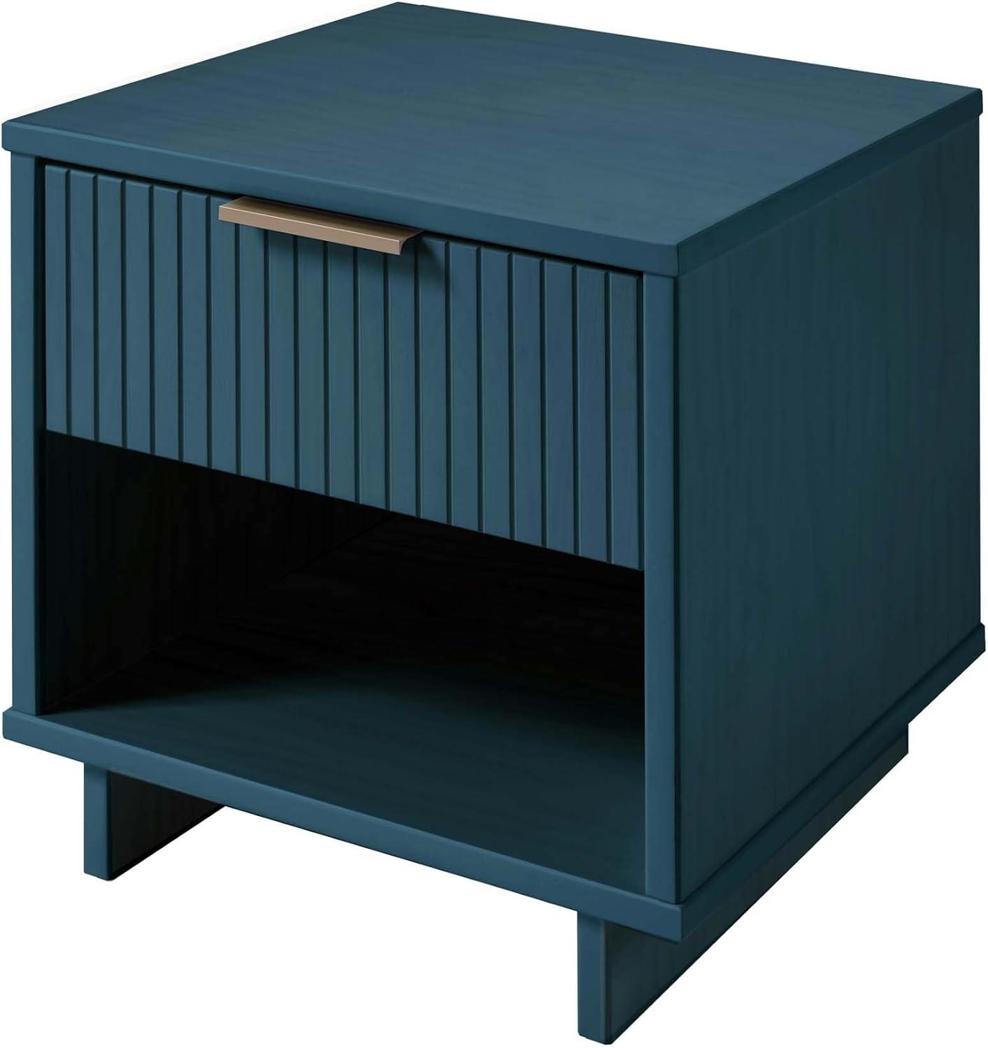 Manhattan Comfort Set of 2 Granville Nightstands with Drawer Midnight Blue: UV Finish, Soft Close, Metal Handles