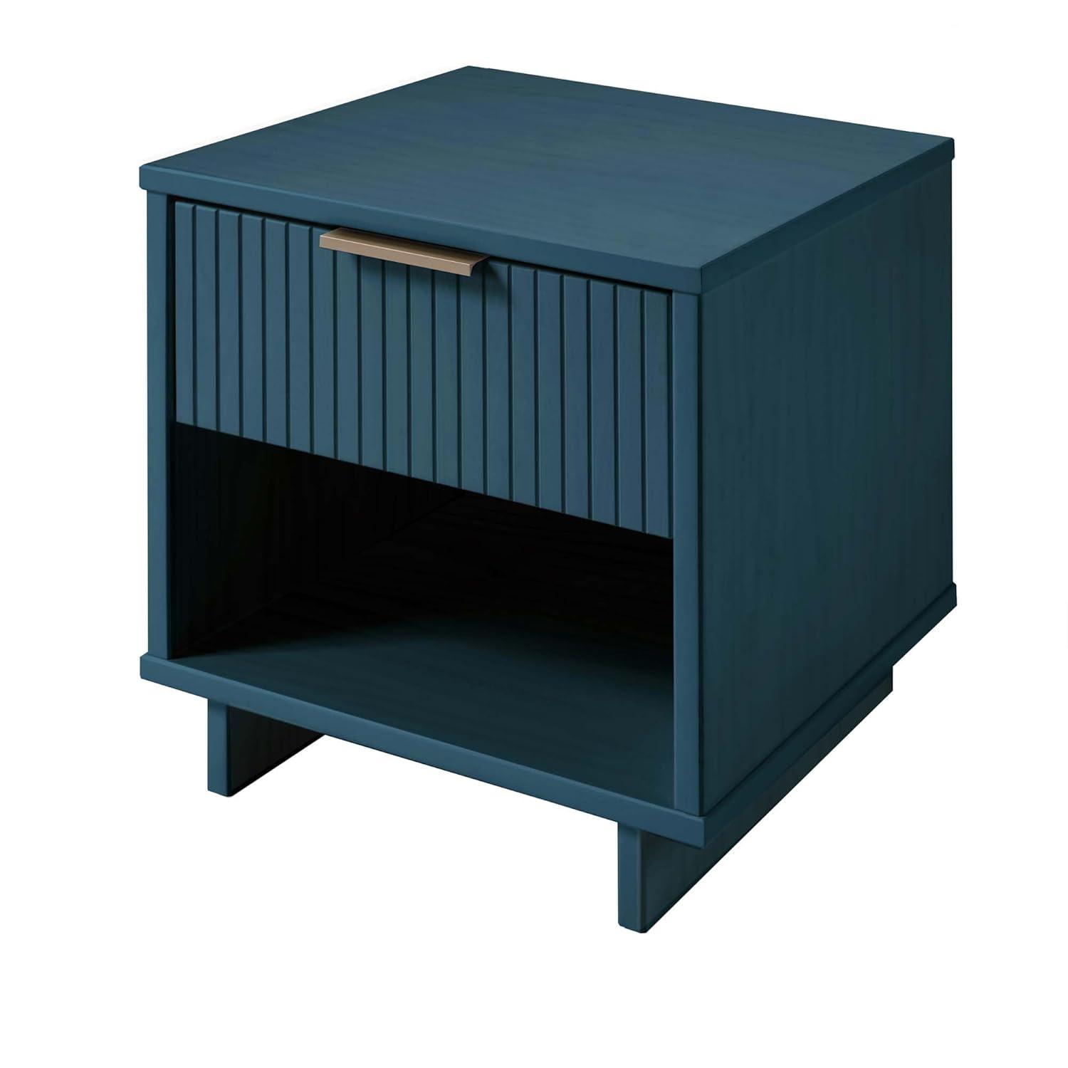 Manhattan Comfort Set of 2 Granville Nightstands with Drawer Midnight Blue: UV Finish, Soft Close, Metal Handles