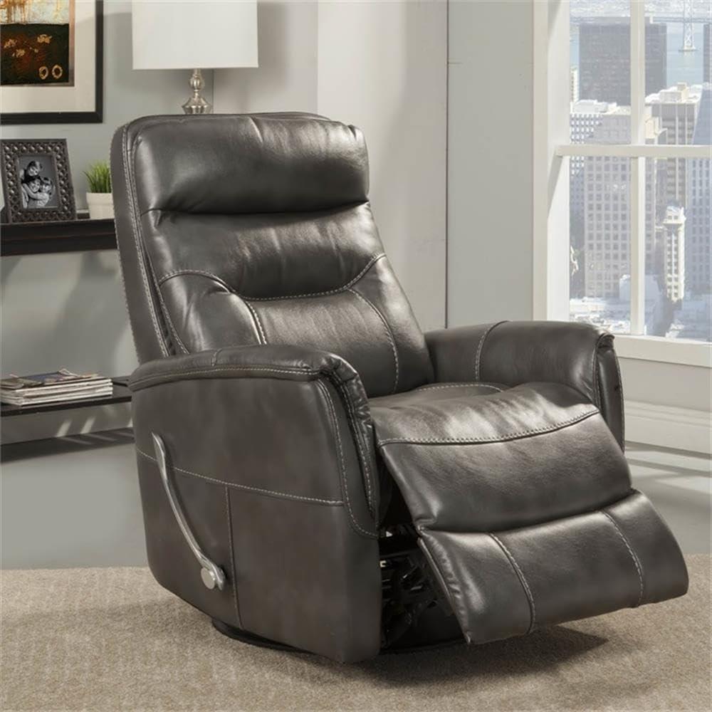 Traditional Flint Brown Leather Swivel Recliner with Wood Accents