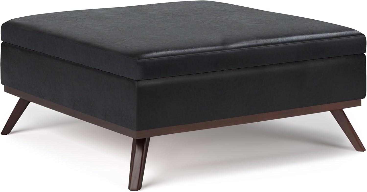 Owen 36" Midnight Black Faux Leather Storage Ottoman Coffee Table