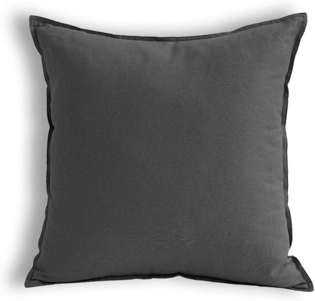 Jeanerlor Solid Cotton Linen Decoration Toss Throw Pillow Sham Cushion Case Dark Grey Pillow Cover Delicate Decorative Pillowcase for Bed/Chair/Couch, 18"x18"(45 x 45cm), Dark Grey