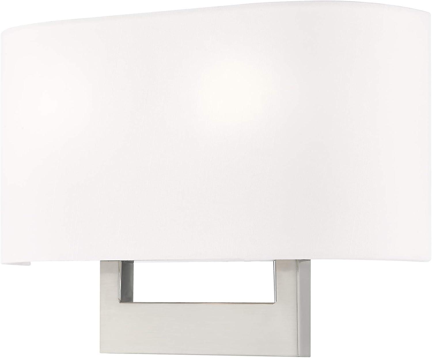 Brushed Nickel 2-Light Wall Sconce with Off-White Shade