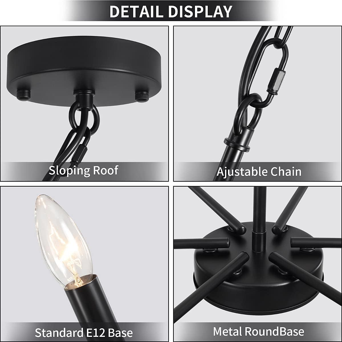 SineRise Black Chandelier, 6-Light Modern Farmhouse Chandelier, Candle Chandelier Light Fixtures, Rustic Industrial Chandelier for Entryway, Bedroom, Foyer and Living Room