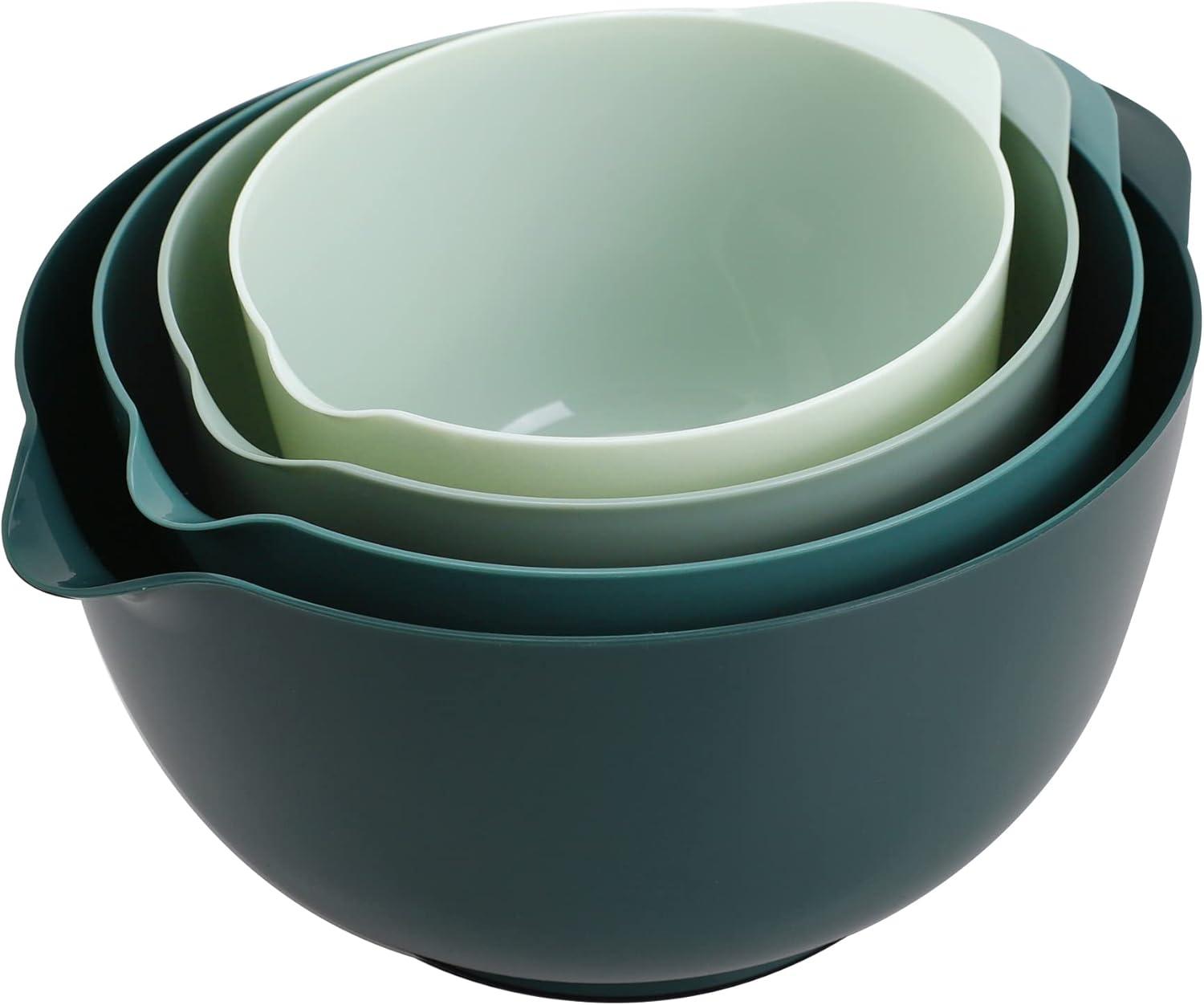 Green Ombre Plastic Nesting Mixing Bowl Set with Pour Spout, 4 Pieces