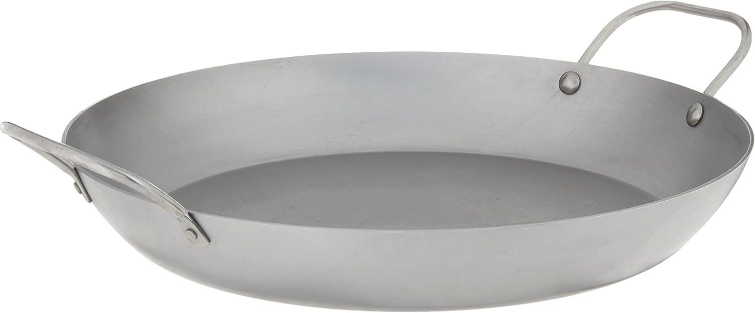 M'Steel 14" Black Carbon Steel Paella Pan with Iron Handles