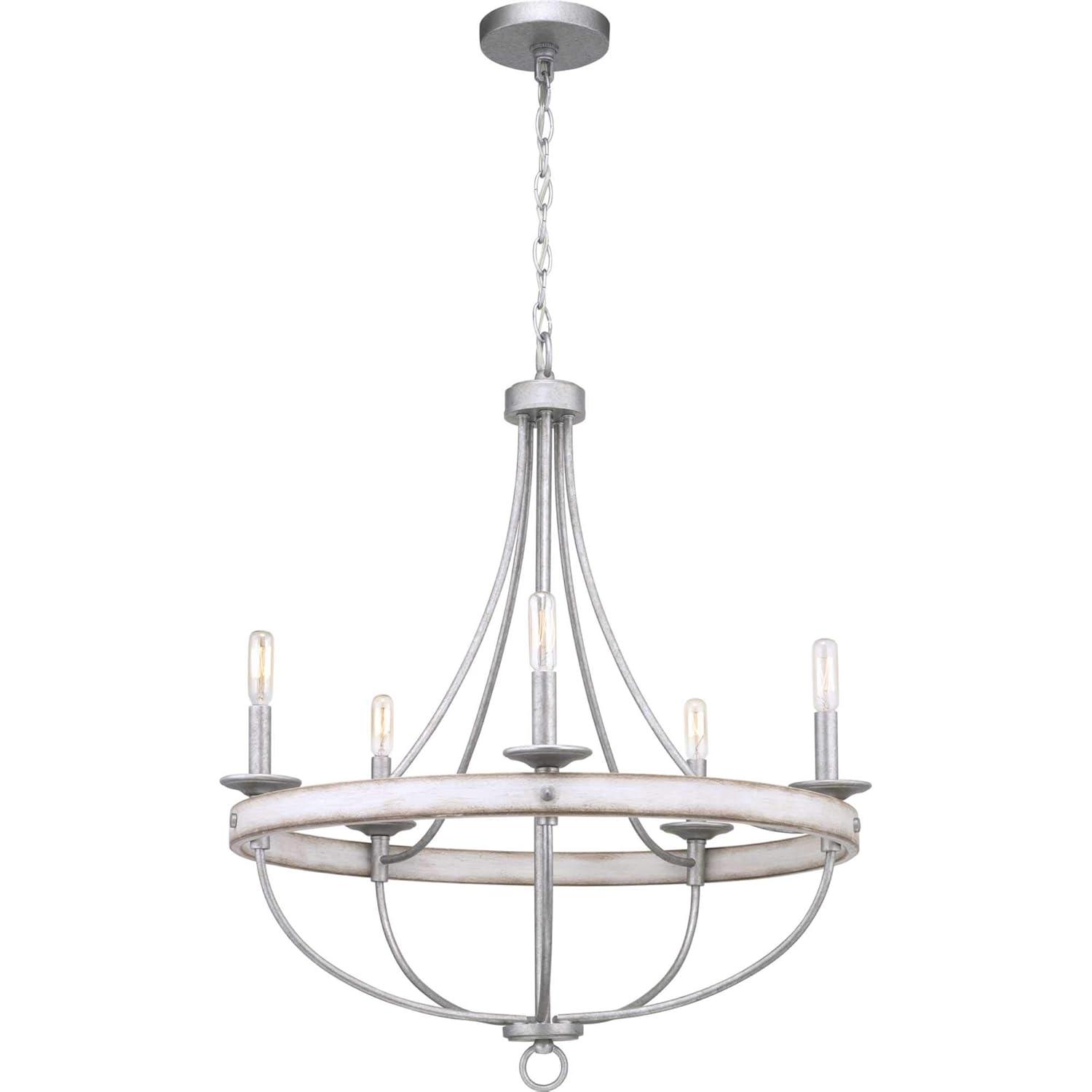 Progress Lighting Gulliver 5-Light Chandelier, Galvanized Finish, Wood Grained Texture Shade
