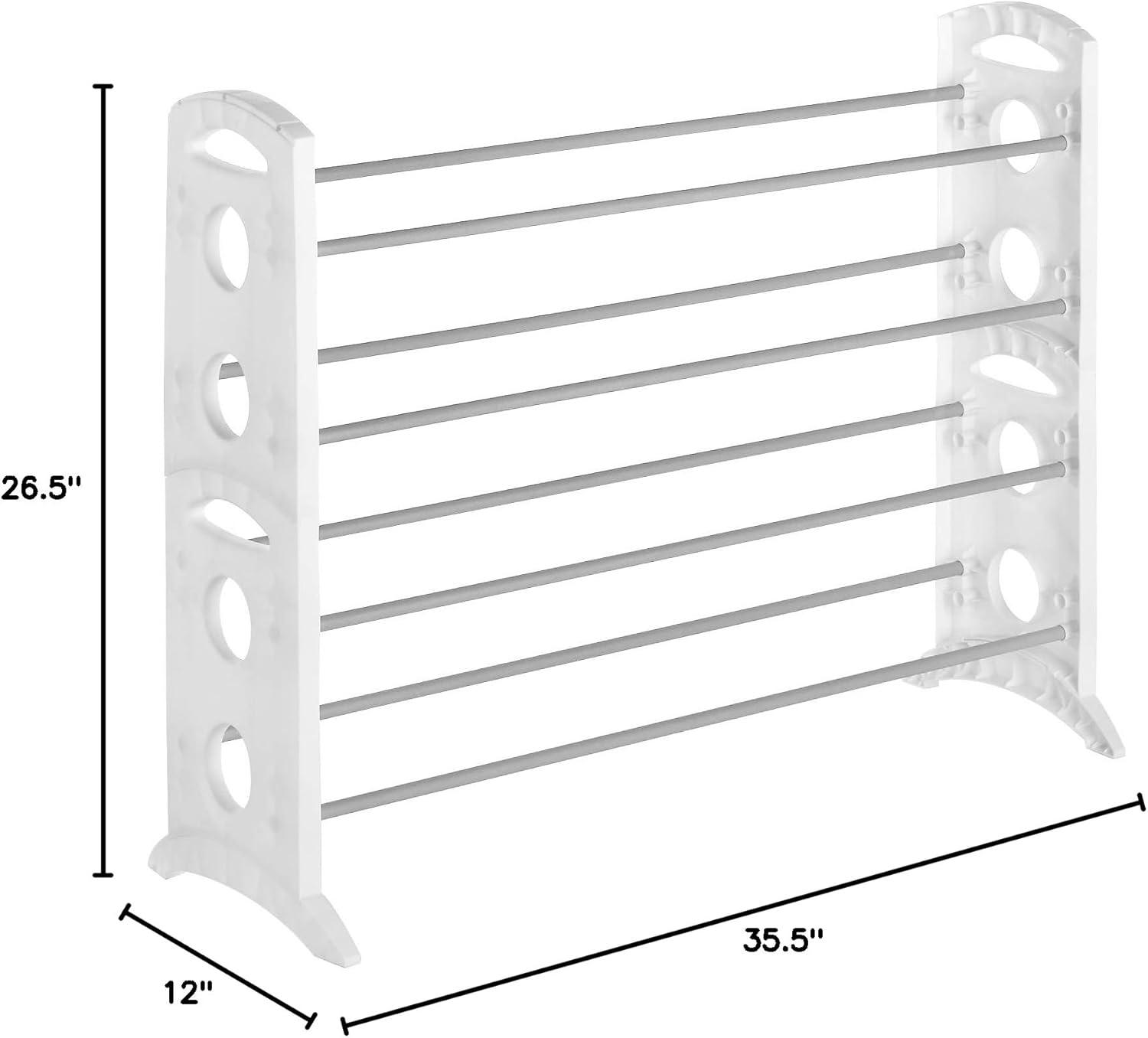 Whitmor 4-Tier, 20 Pair Freestanding Closet Shoe Rack, Metal and Plastic, Silver and White