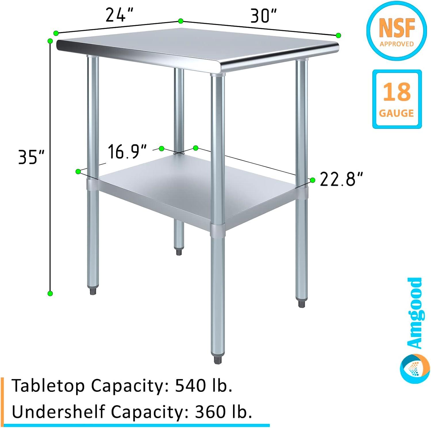 Stainless Steel Table with Undershelf. Metal Prep Table. NSF.