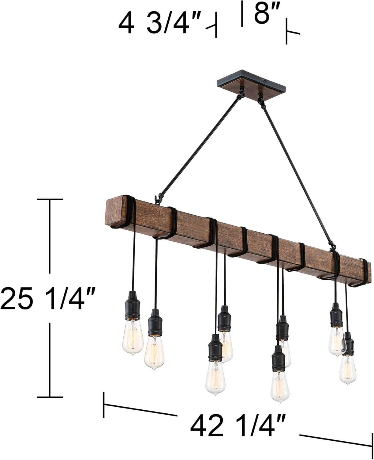 Possini Euro Design Tomas Black Wood Grain Island Pendant Chandelier 42 1/4" Wide Farmhouse Industrial Rustic 8-Light Fixture for Dining Room Kitchen