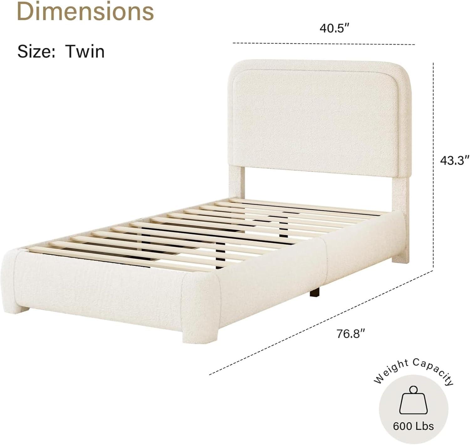 Manfred Boucle Upholstered Cloud Bed Frame with Rounded Corners Headboard, Soft Platform Bed Frame with Thickened Footboard