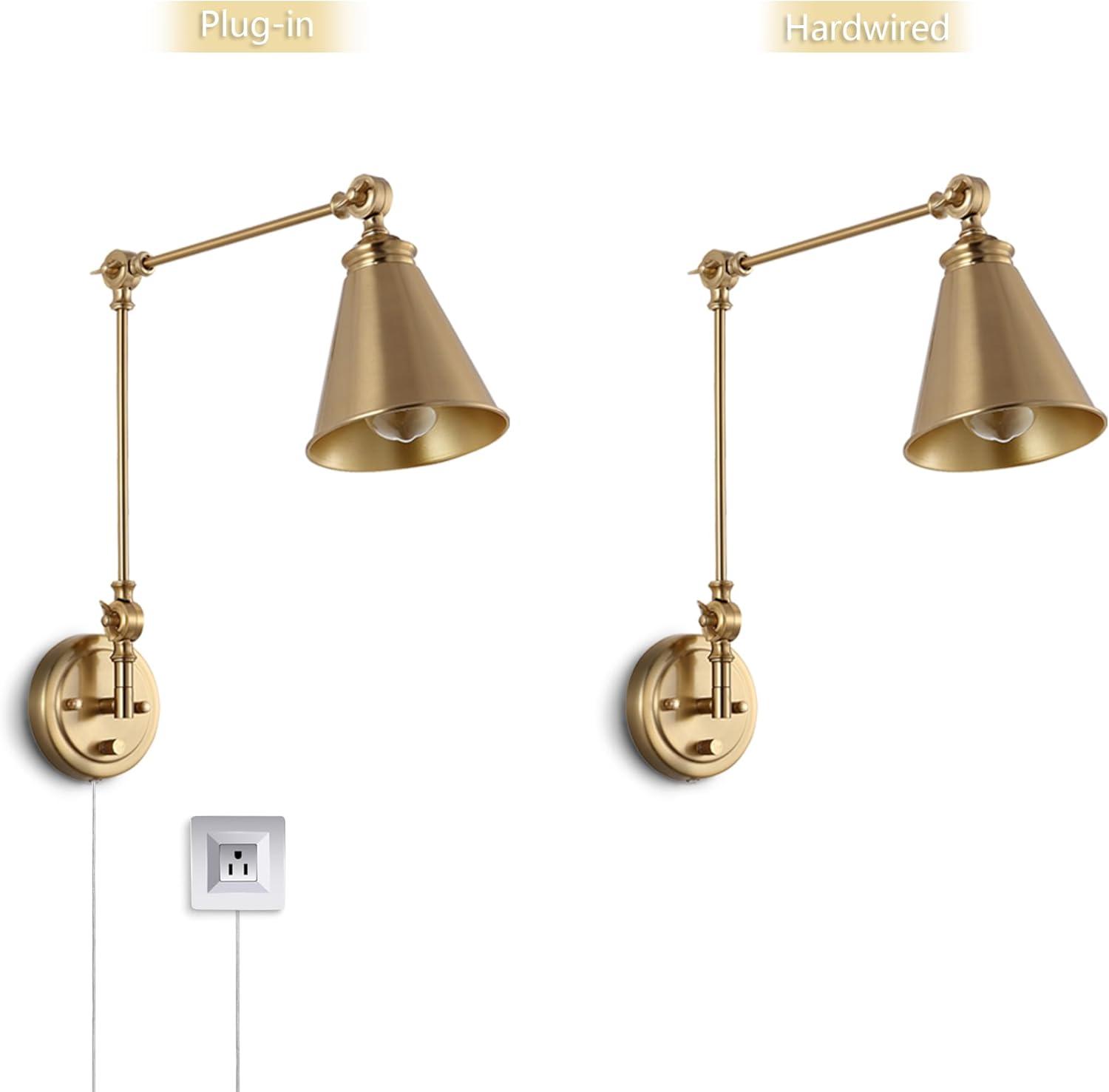 Gold Swing Arm Wall Lamp Set Of 2, Modern Adjustable Wall Mounted Sconce
