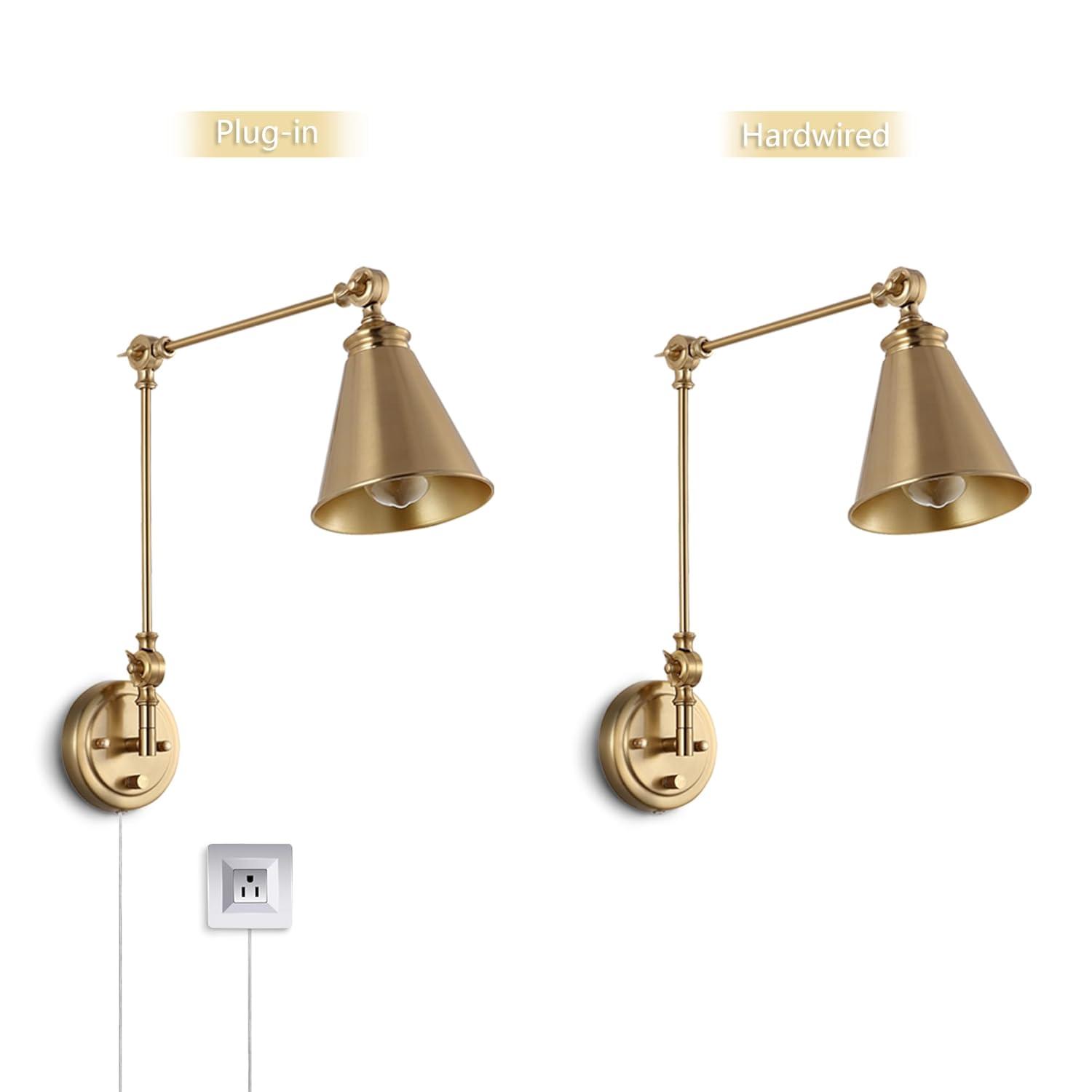 Gold Swing Arm Wall Lamp Set Of 2, Modern Adjustable Wall Mounted Sconce