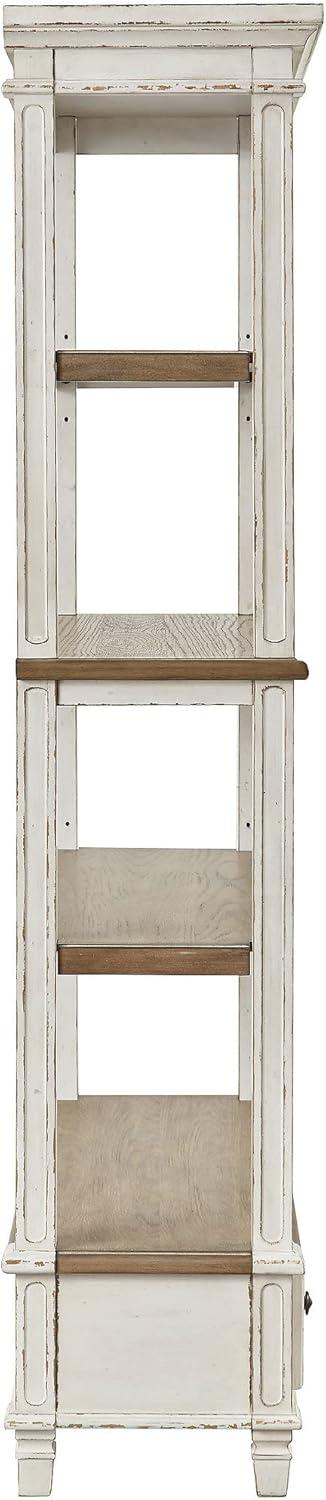 Chipped White & Distressed Wood Rustic Bookcase with Drawer