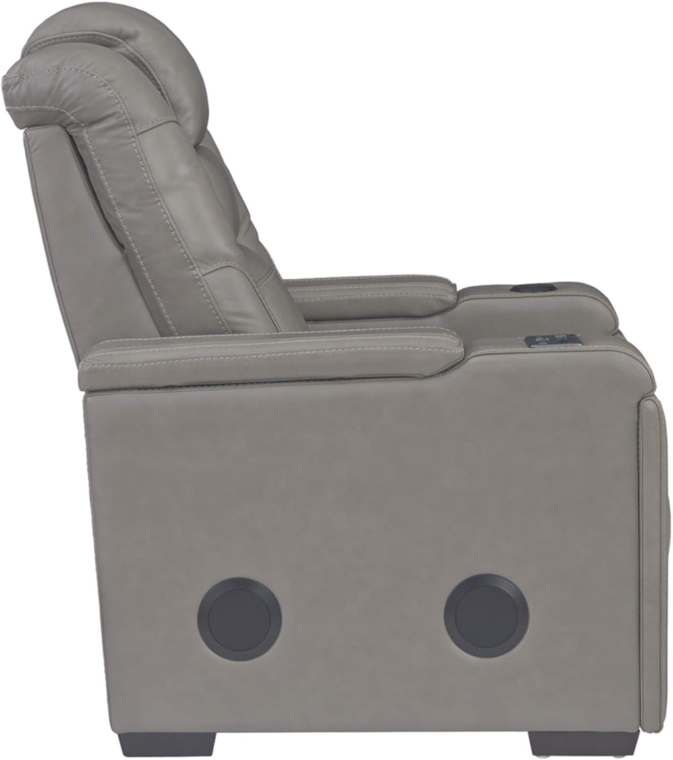 Gray Leather Power Recliner with Bluetooth Speakers