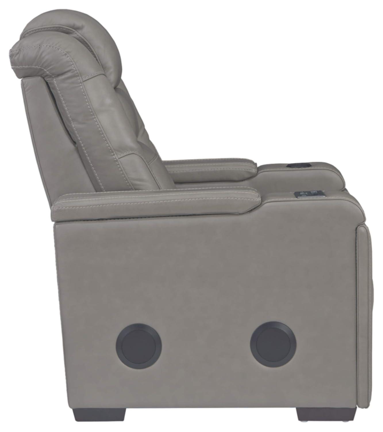 Gray Leather Power Recliner with Bluetooth Speakers