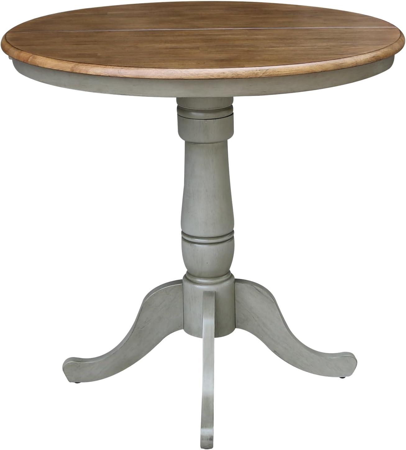 36 in. Round Top Pedestal Counter Height Table with 12 in. Leaf, Hickory & Stone