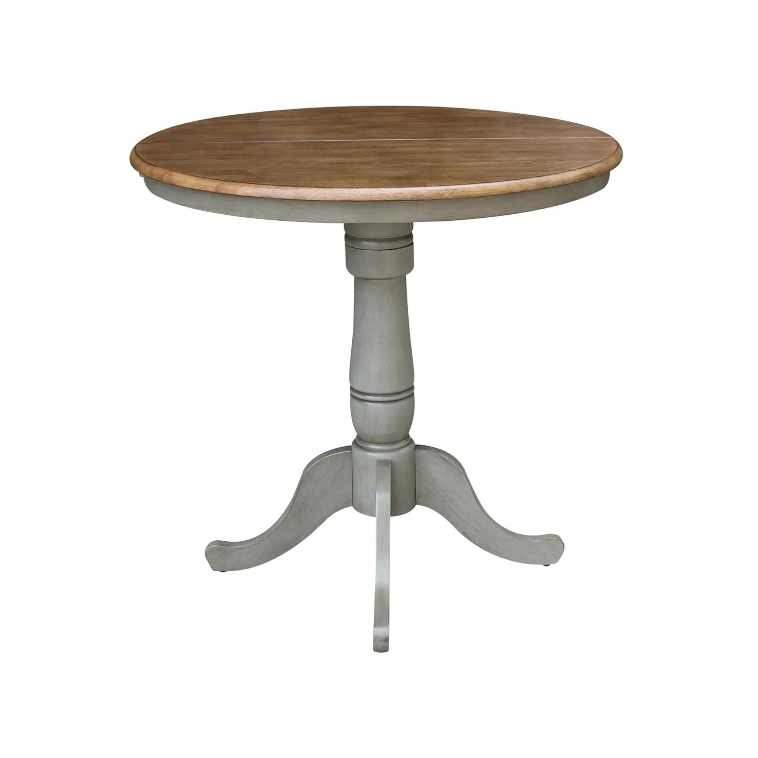 36 in. Round Top Pedestal Counter Height Table with 12 in. Leaf, Hickory & Stone