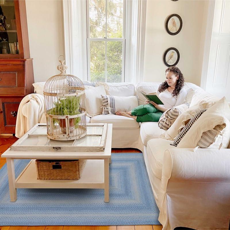 Homespice Sky Blue 5x8 Braided Rug for Coastal Country Decor - Perfect Rustic Area Rugs for Living Room with Coastal Country Charm, Braided Jute Rug