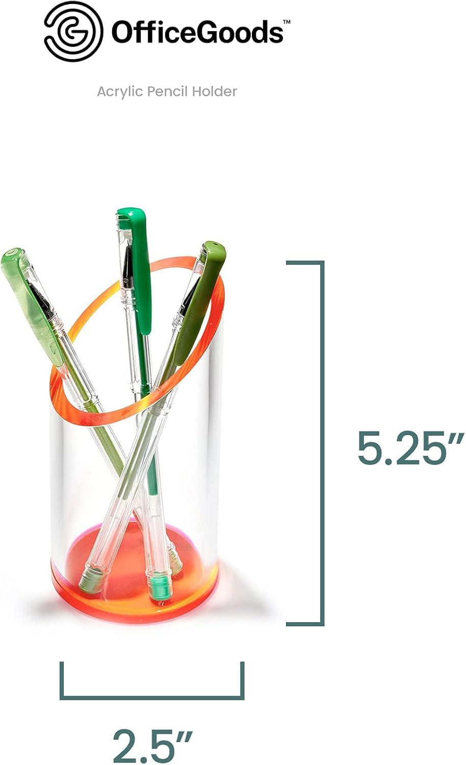 OfficeGoods Acrylic Pen and Pencil Holder with Neon Green Accents Home Office Desk Accessories