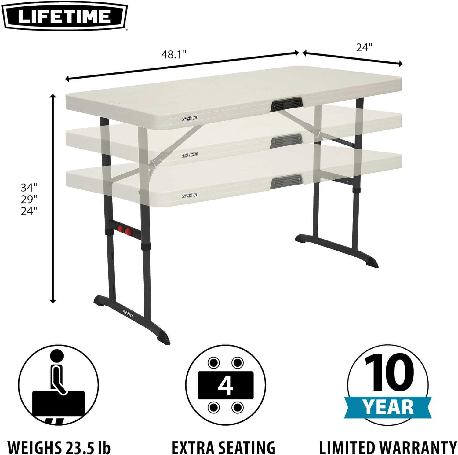 Lifetime 4' Adjustable Height Commercial Grade Table, White (80387)
