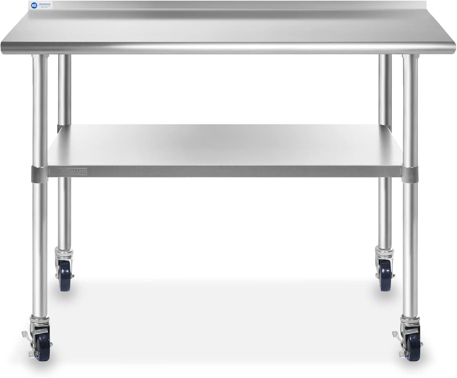 24" W x 48" L Stainless Steel Work Table with Undershelf, Backsplash, and Caster Wheels