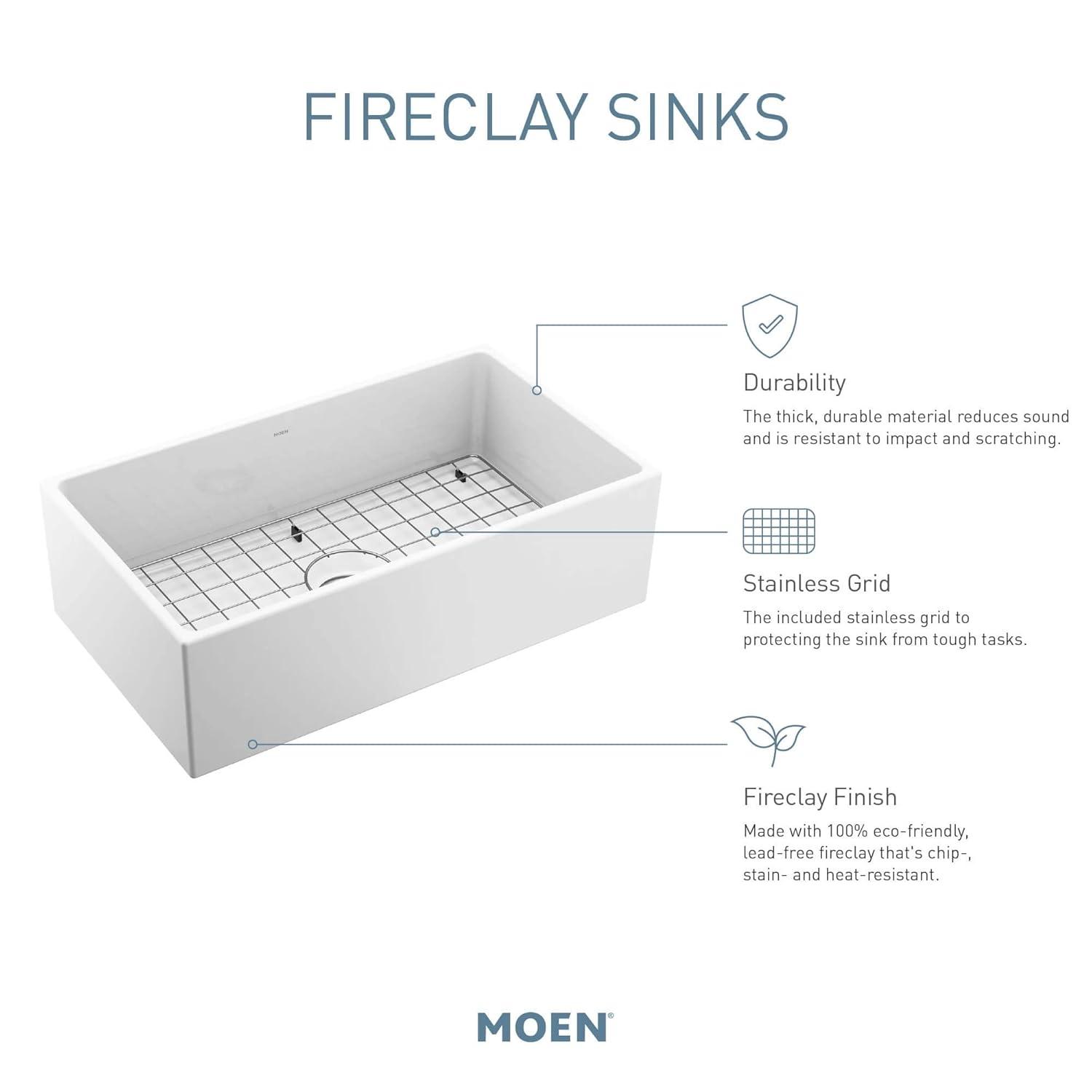 FC3319101810 Moen Fireclay 30" L X 19" W Farmhouse Kitchen Sink