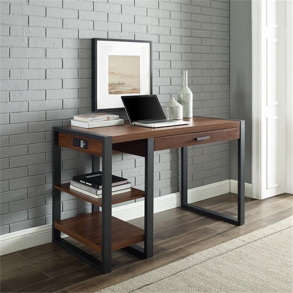 48" Wood Computer Desk with USB Port and AC Plug-in Unit in Dark Walnut