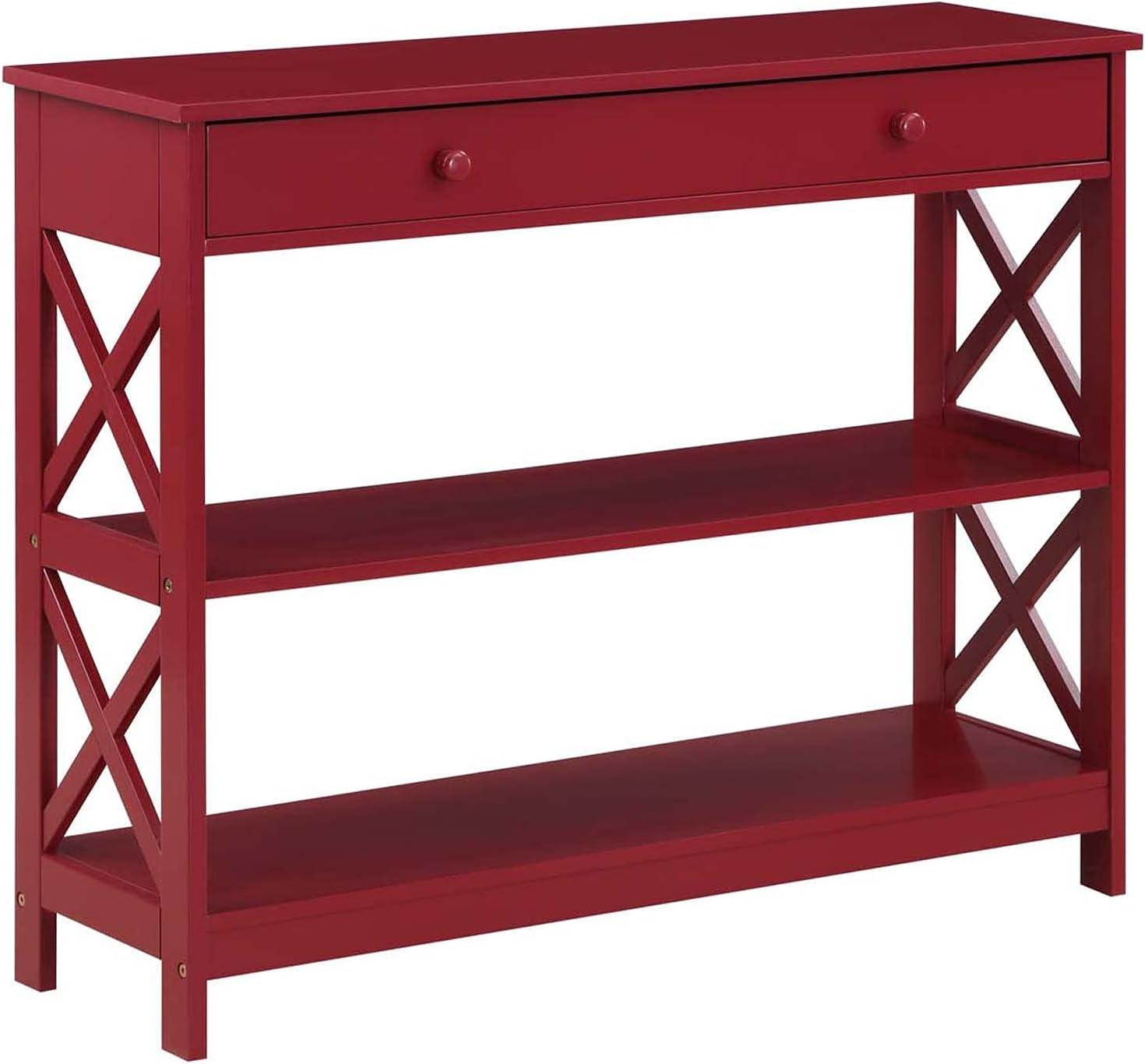 Oxford 1 Drawer Console Table with Shelves, Cranberry Red