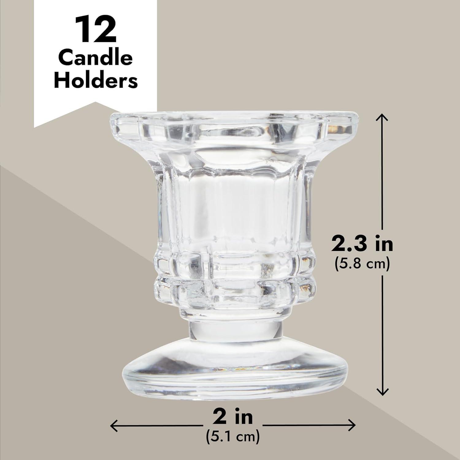 Crystal Glass Candle Holders Set of 12, Clear Taper Candlestick Pillar Candle Holder 2"x2"x2.3"