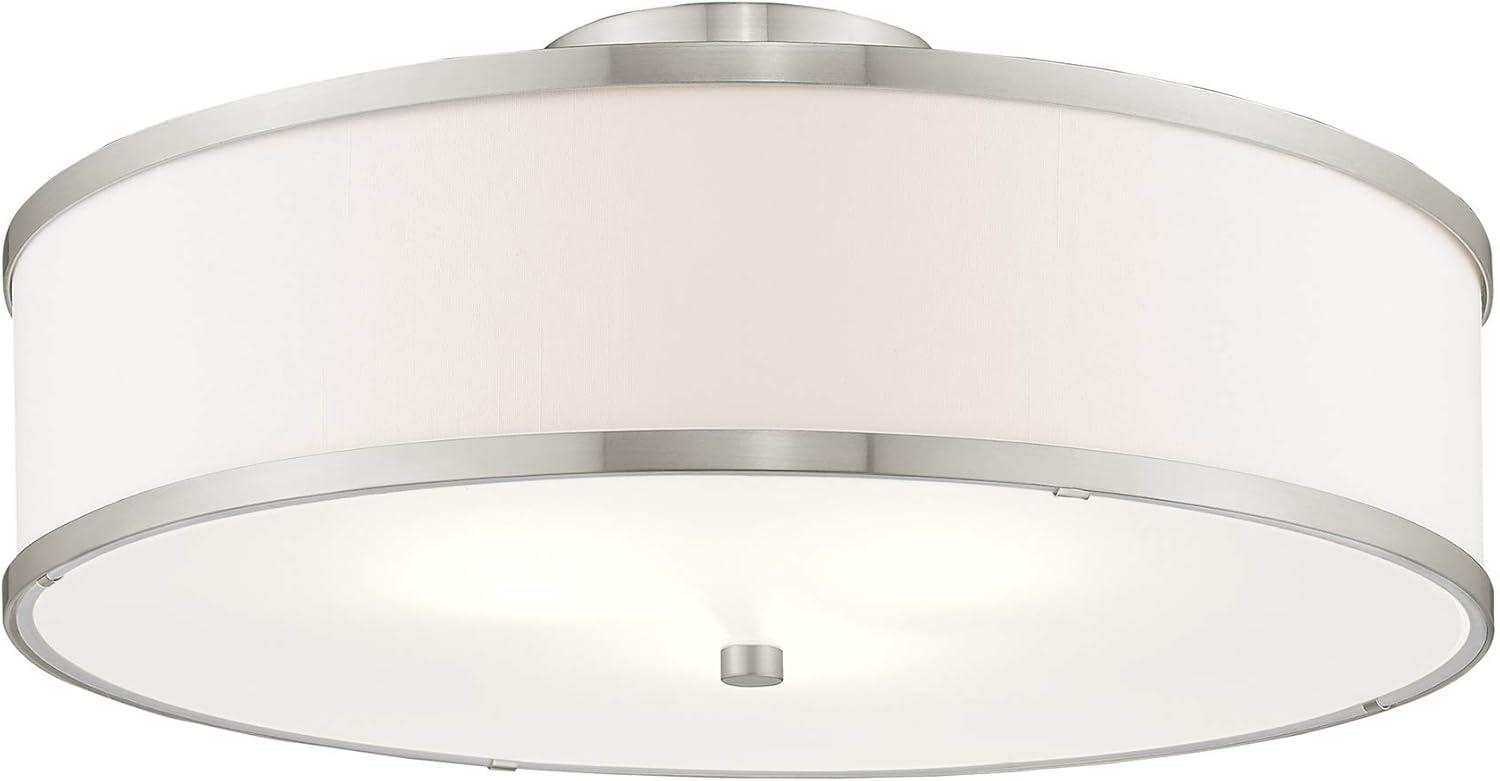 Park Ridge Brushed Nickel 3-Light Semi-Flush Mount with Off-White Shade