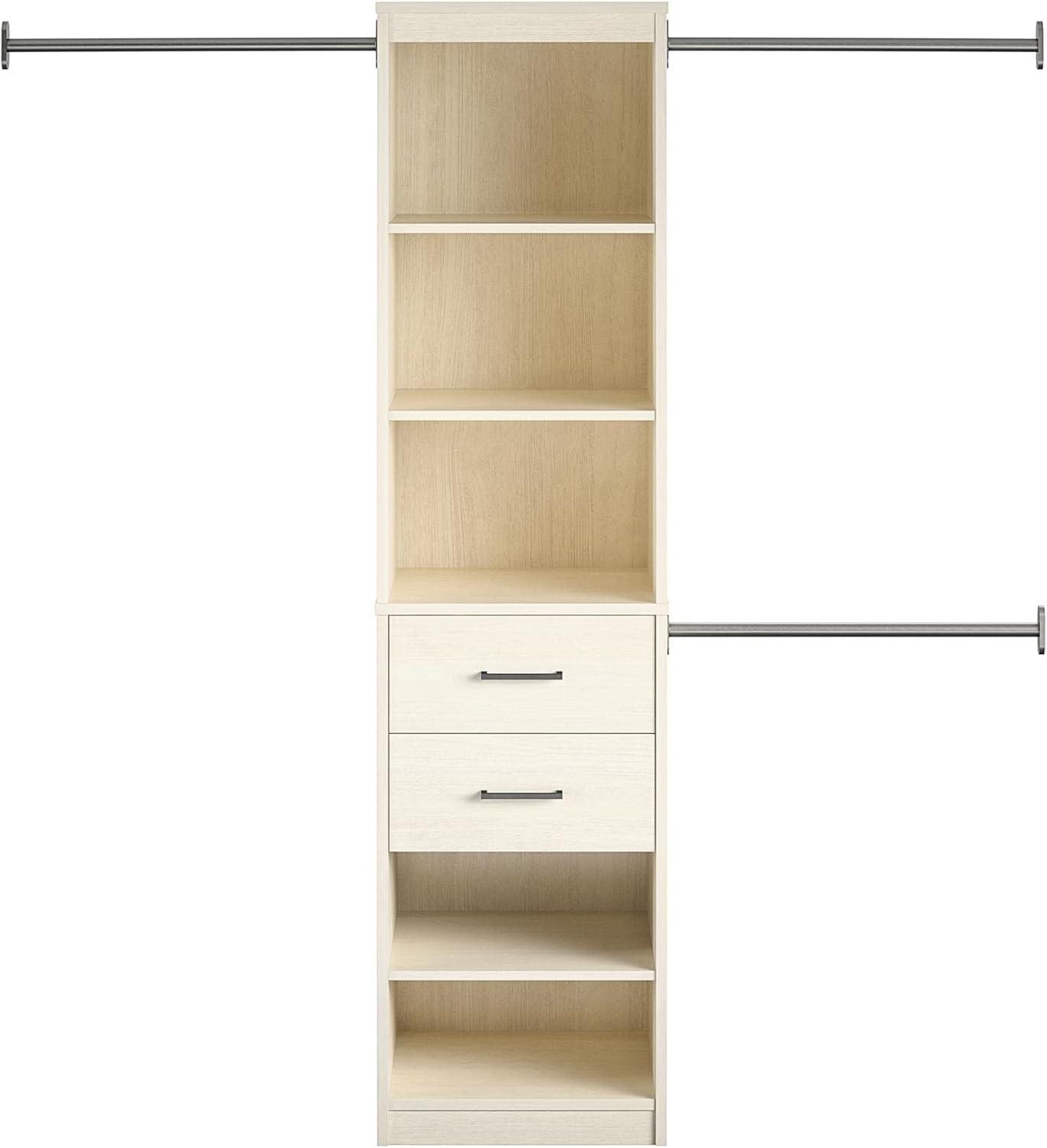 Kelly 5 Shelf 2 Drawer Closet Organizer with 3 Adjustable Hanging Rods Ivory Oak - Novogratz