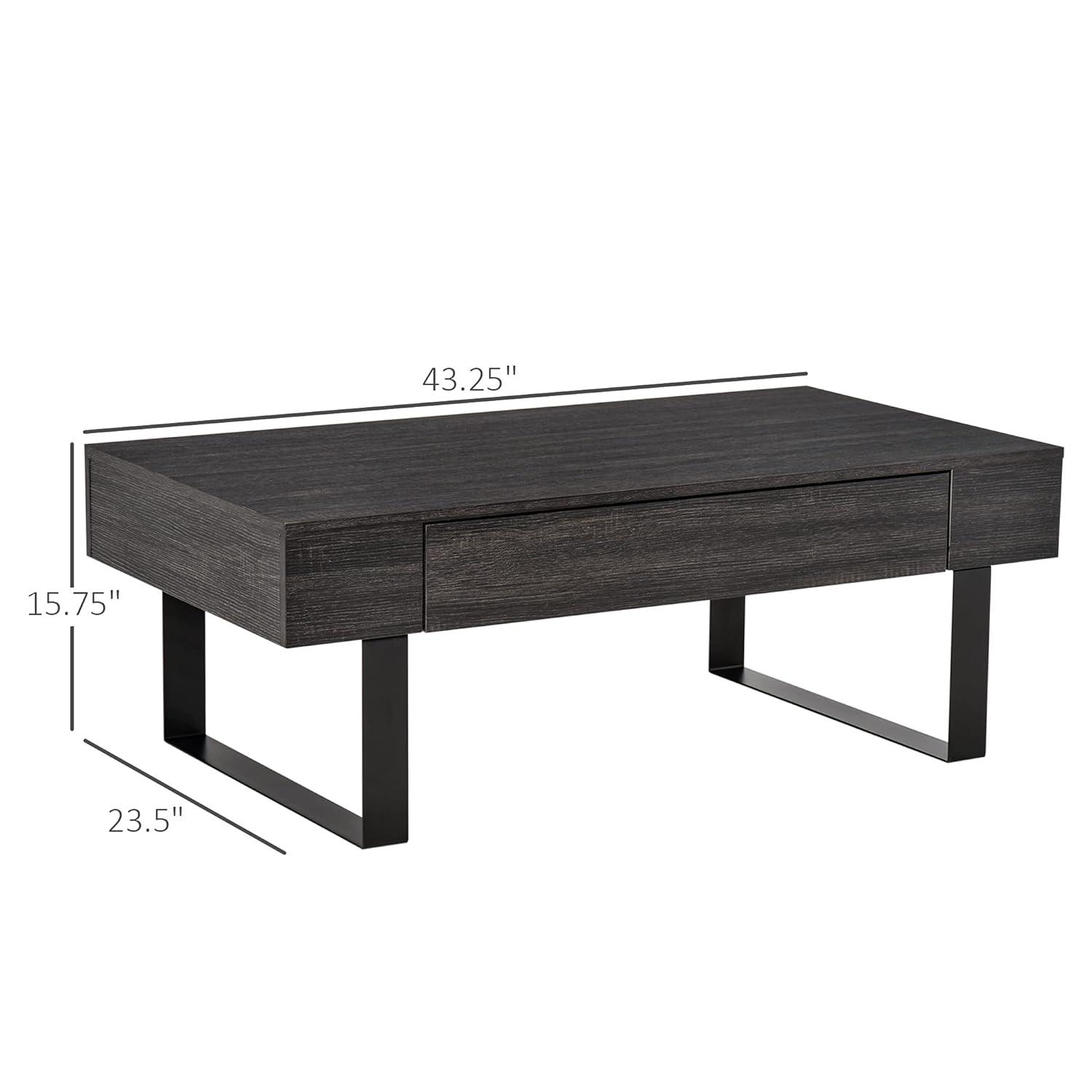 HomCom Industrial Coffee Table with Storage Drawer & Solid Metal Frame, Dark Grey