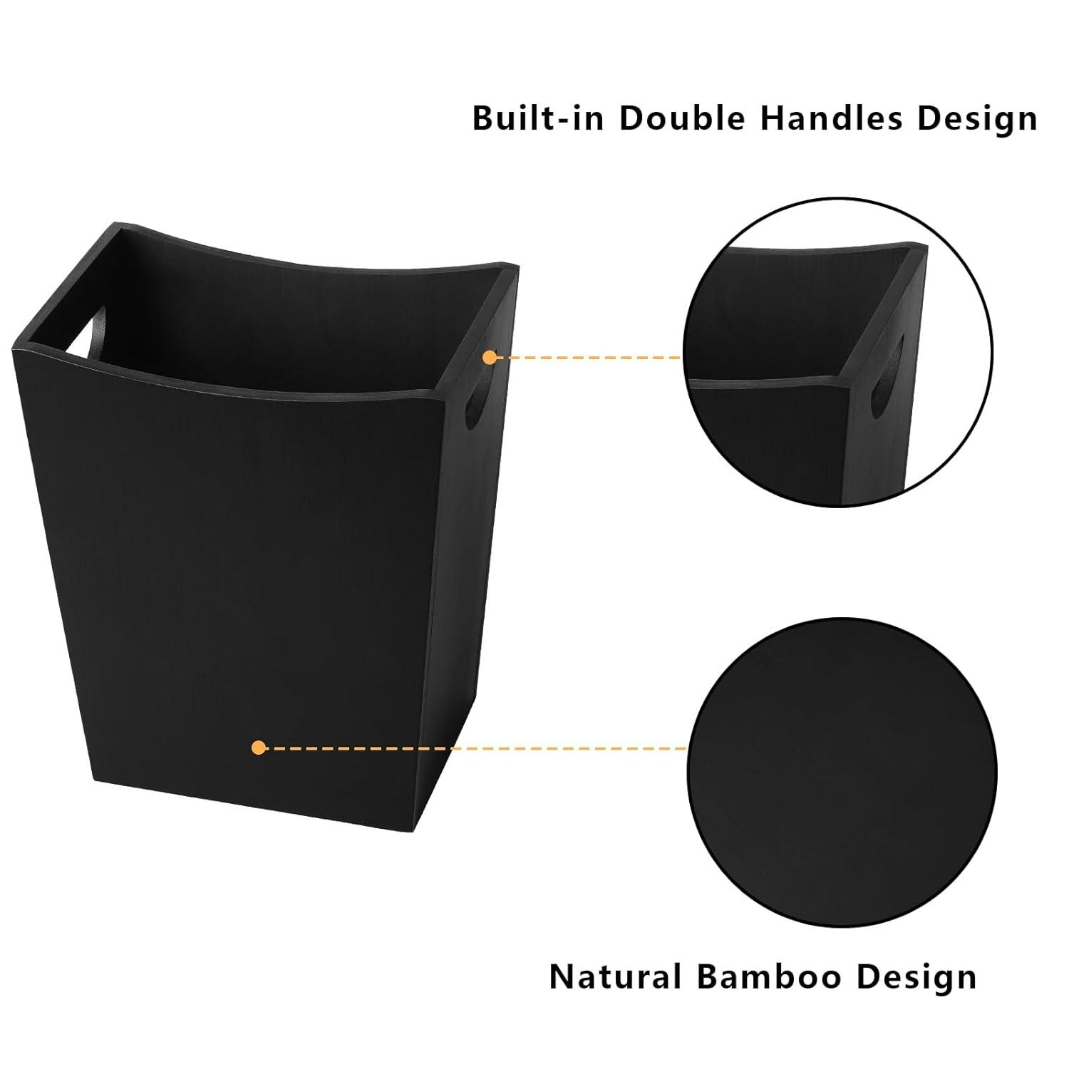LIANTRAL Wood Trash Can Wastebasket, 2 Gallon Small Bathroom Garbage Can Wooden Waste Basket Trash Container Recycling Bin for Bathroom, Bedroom, Living Room, Office, Kitchen, Black