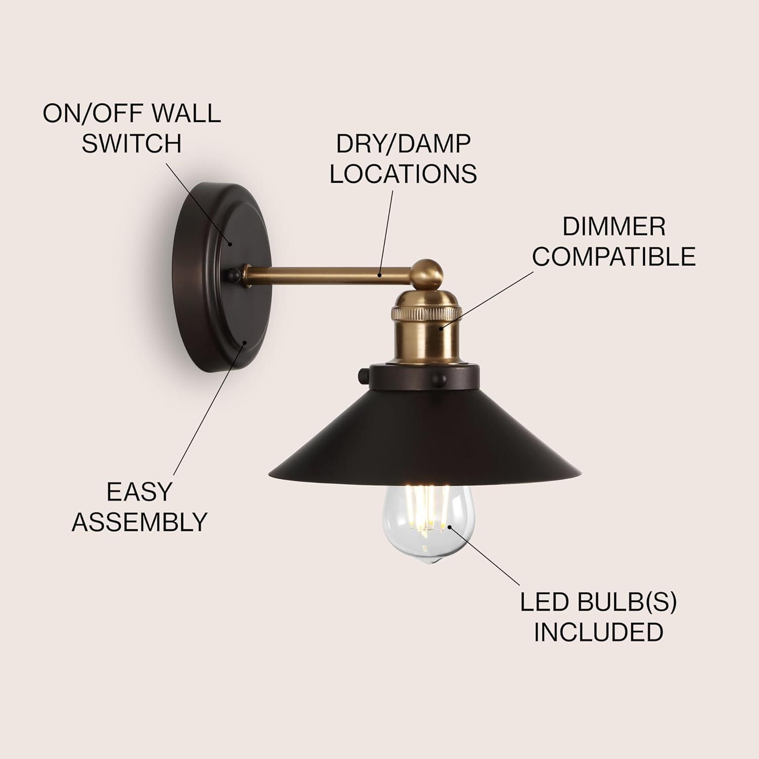 July 7.88" 1-light Metal Shade Sconce, Oil Rubbed Bronze/Brass Gold