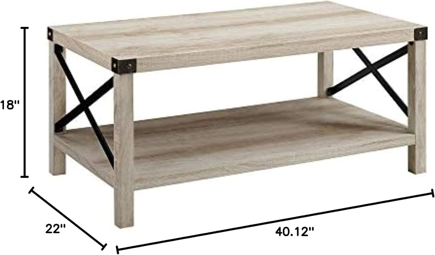 Walker Edison Magnolia Metal X Coffee Table, White Oak