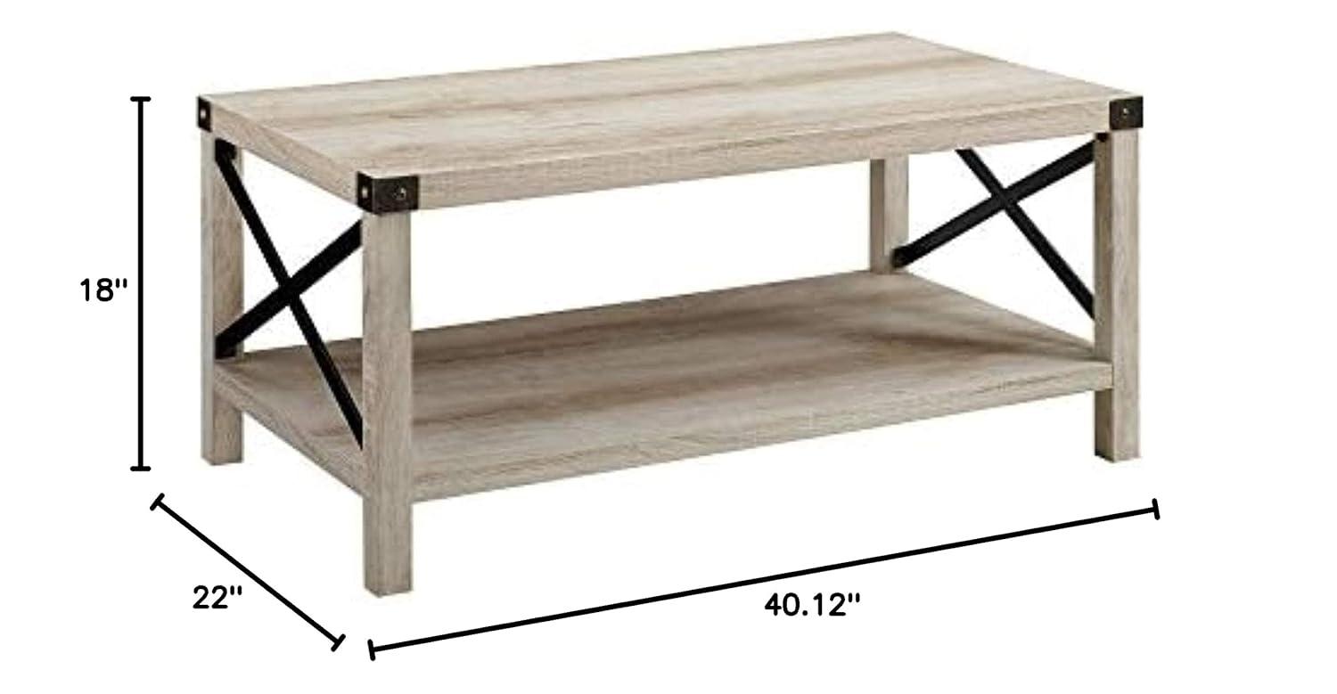 Walker Edison Magnolia Metal X Coffee Table, White Oak