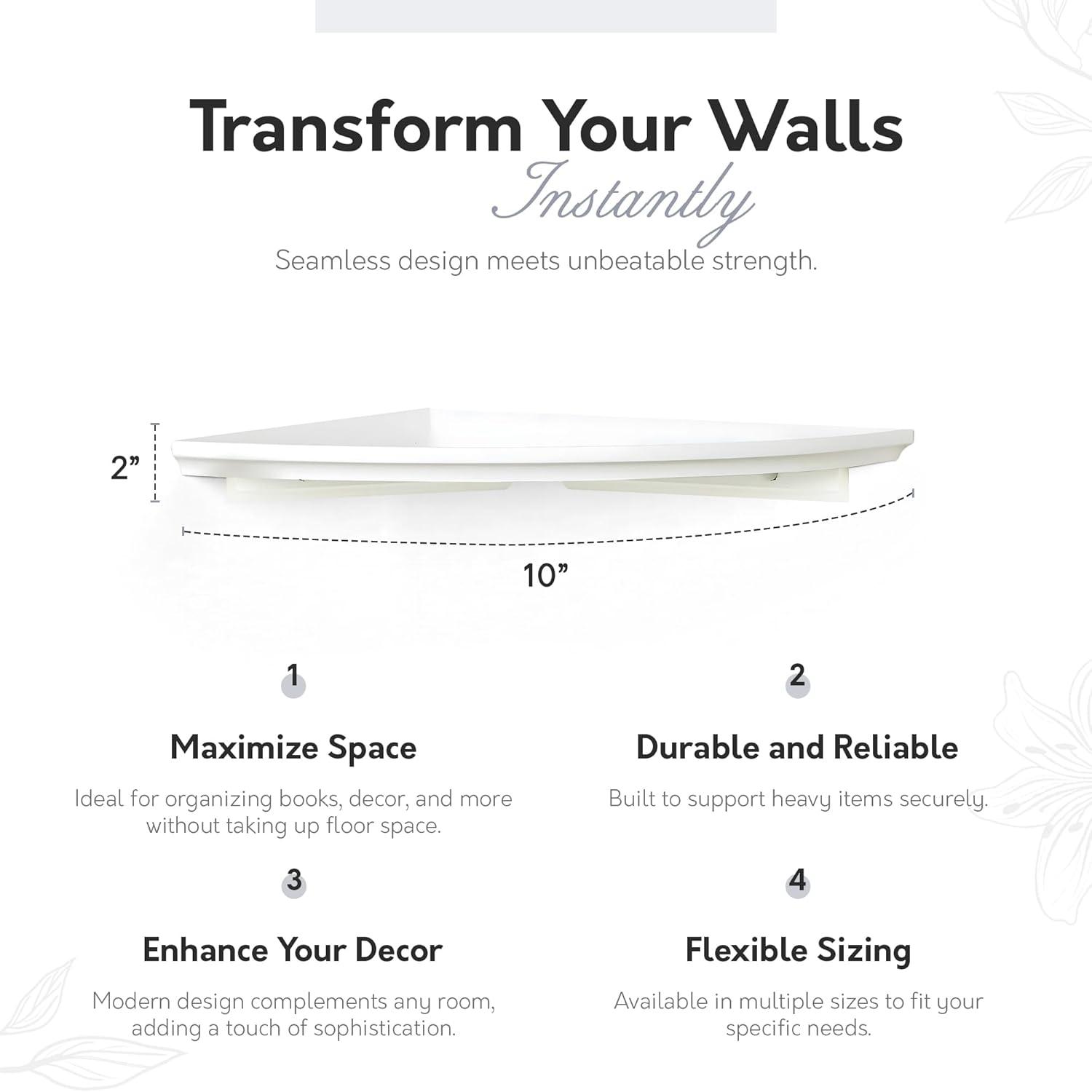 InPlace Shelves Triangle Wood Modern Wall Mount Wood Corner Shelf Kit, One, 10Wx10Dx1.88H, White