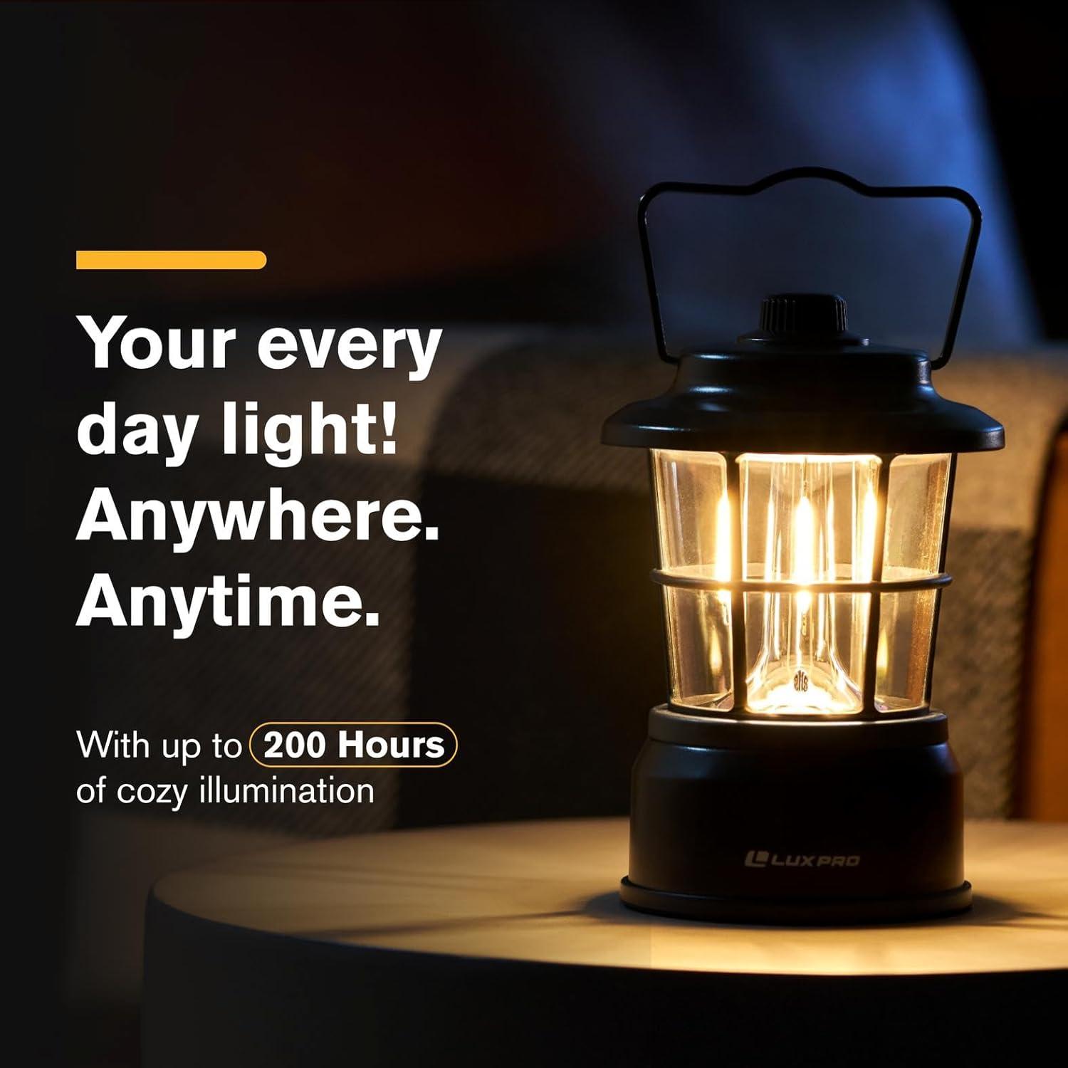 LUXPRO LP1535 265 Lumen Retro LED Lantern - Battery-Powered Emergency Lantern - LED Lamp for Power Outages, Emergency Kit, or Survival Pack - Black