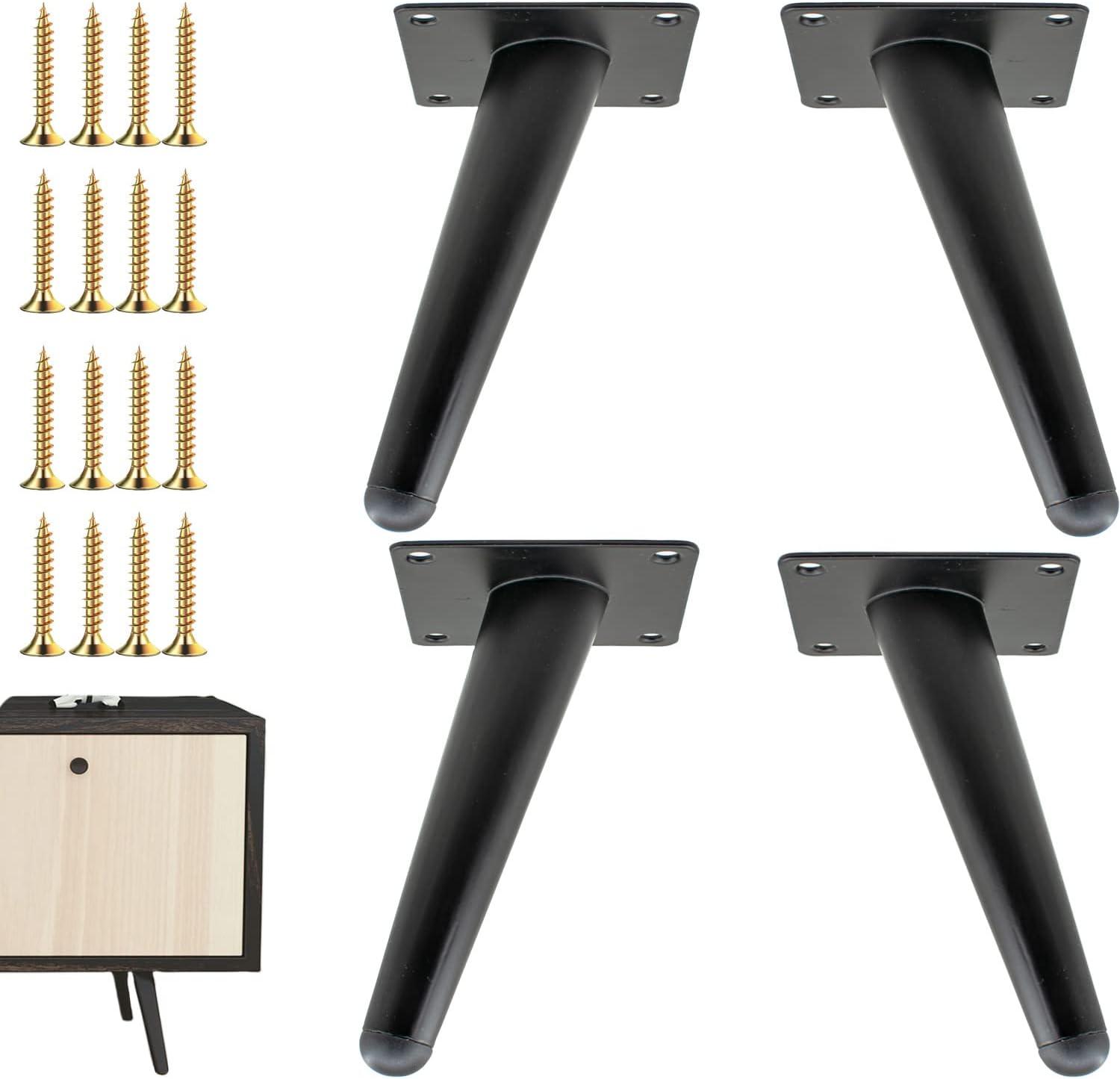 6 Inch Furniture Legs, Set of 4, Mid-Century Style Metal Replacement Legs for Chairs, Sofas, Cabinets, Tables, and DIY Projects