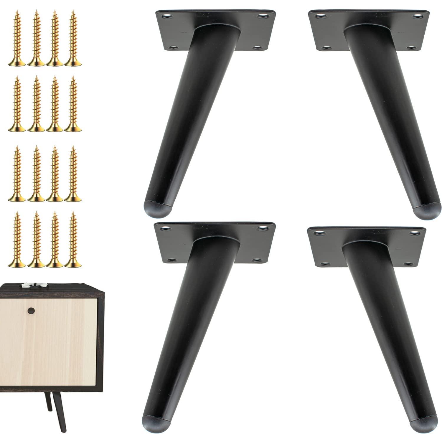6 Inch Furniture Legs, Set of 4, Mid-Century Style Metal Replacement Legs for Chairs, Sofas, Cabinets, Tables, and DIY Projects