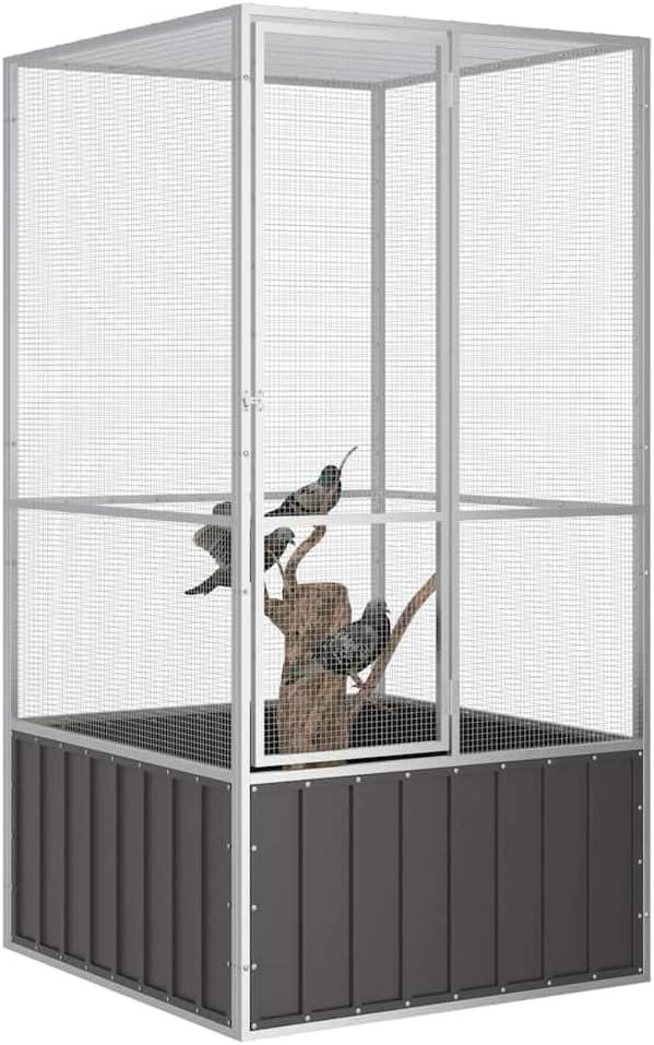 vidaXL Bird Cage Anthracite 43.7 in.x42.1 in.x83.3 in. Galvanized Steel