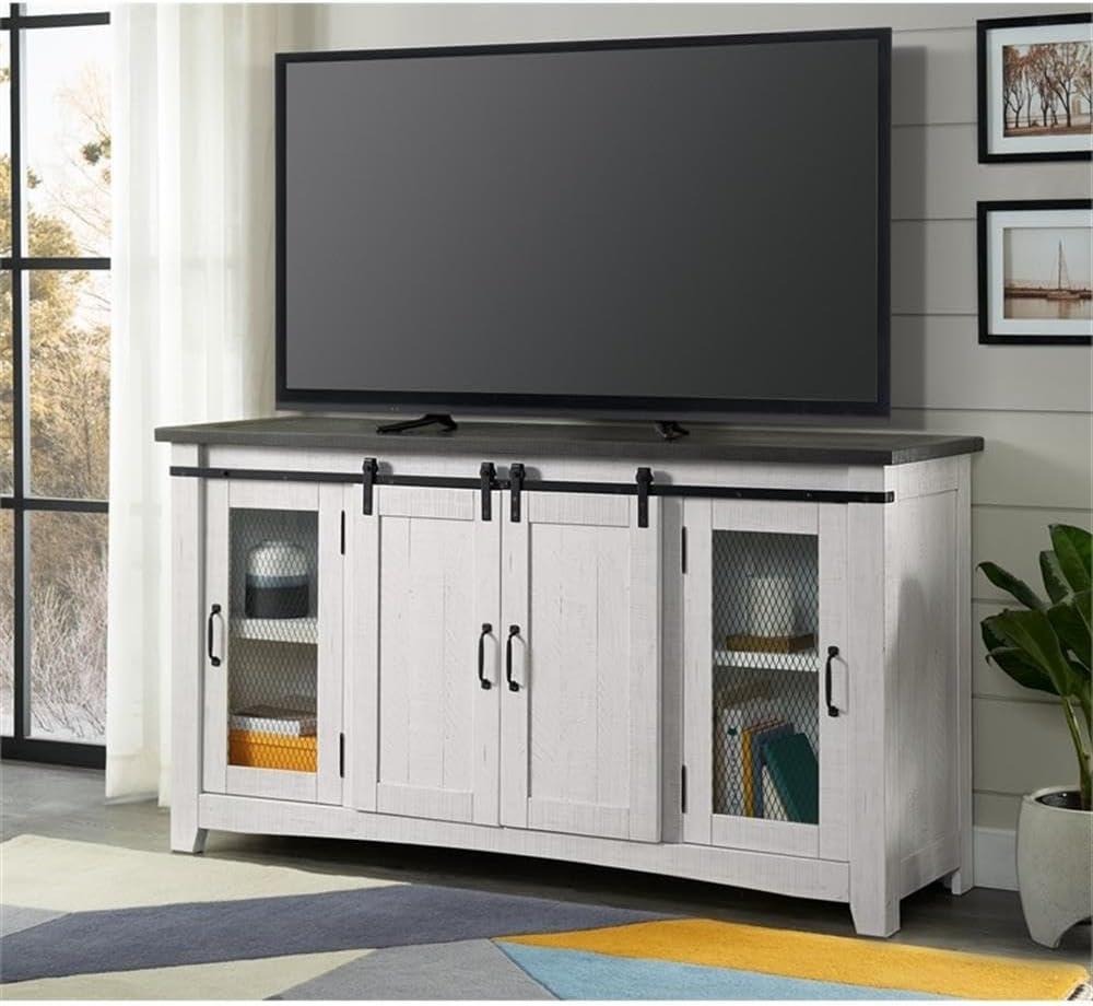 Martin Svensson Home Hampton Solid Wood TV Stand White Stain with Grey Stain Top
