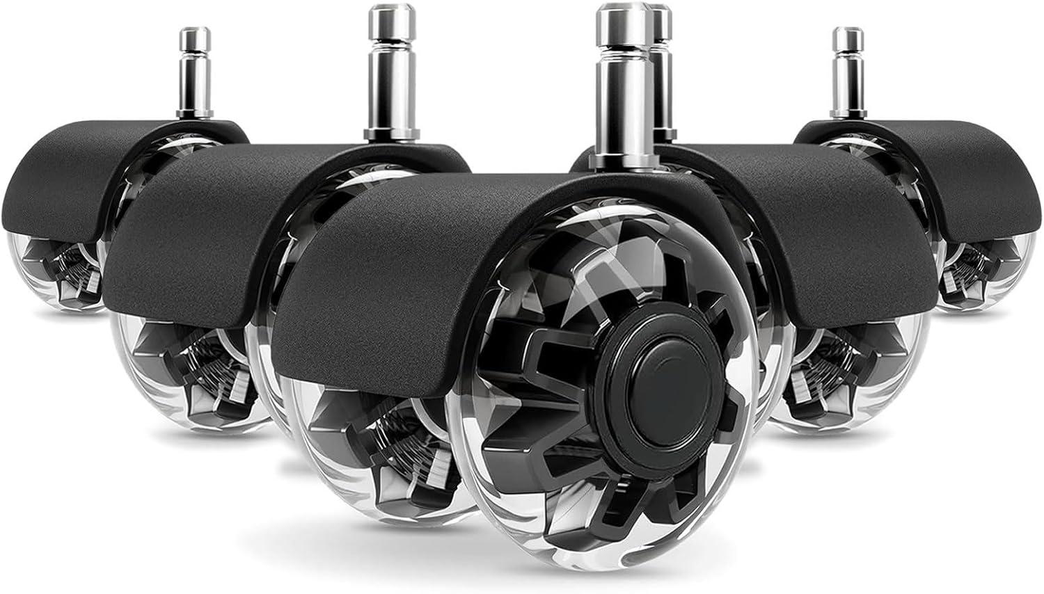 Office Chair Caster Wheels 2" Dual Wheels Set of 5 for Tile and Hardwood Floors, Universal Fit for Most Chairs (Transparent)