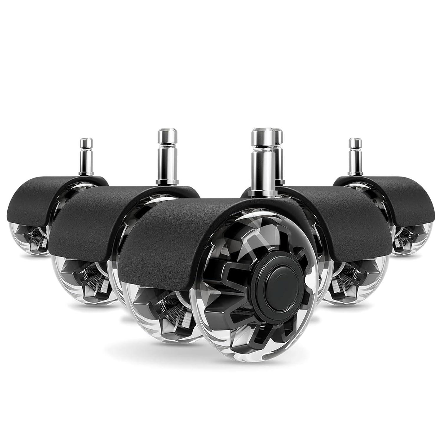 Office Chair Caster Wheels 2" Dual Wheels Set of 5 for Tile and Hardwood Floors, Universal Fit for Most Chairs (Transparent)