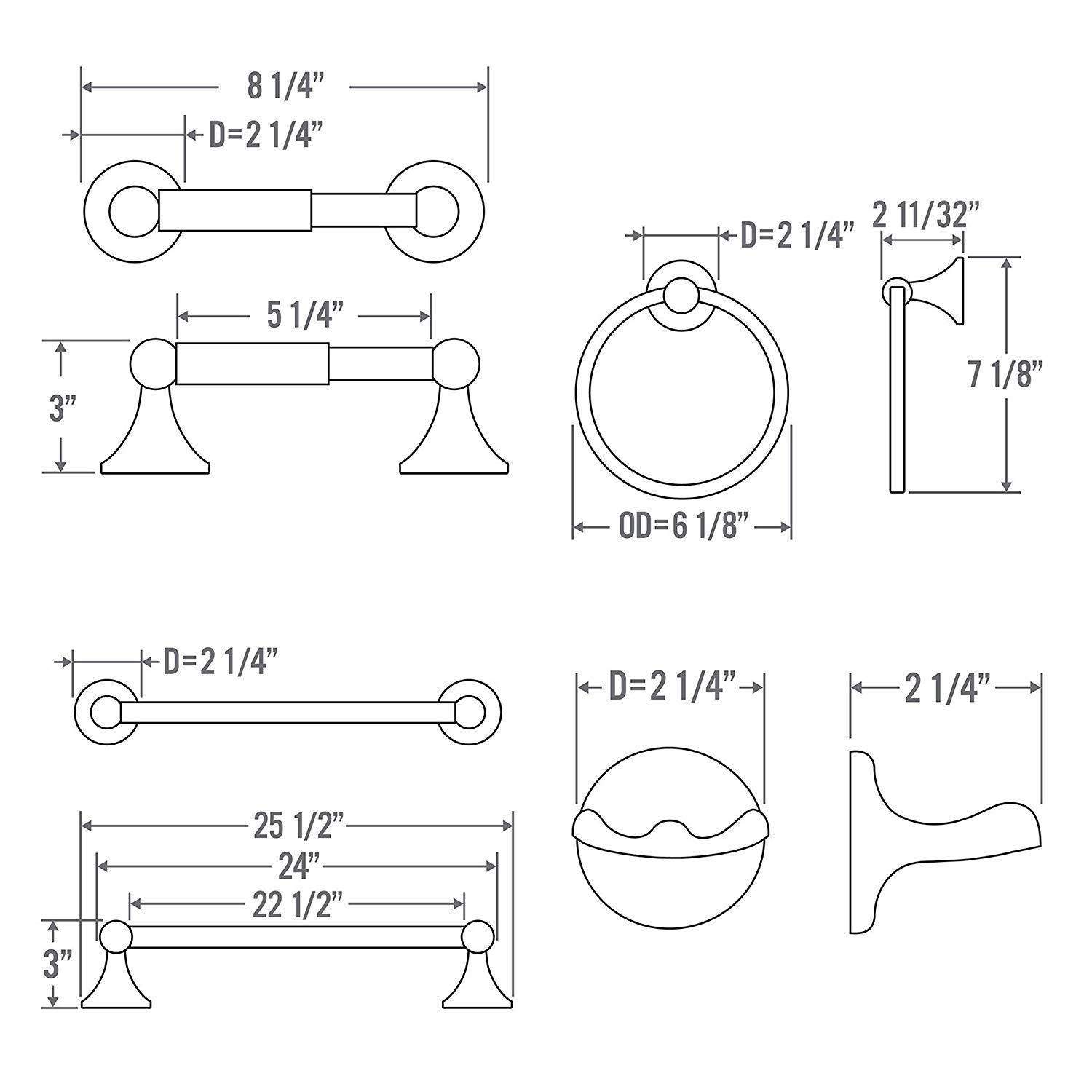 Satin Nickel 4-Piece Bathroom Hardware Set with 24" Towel Bar