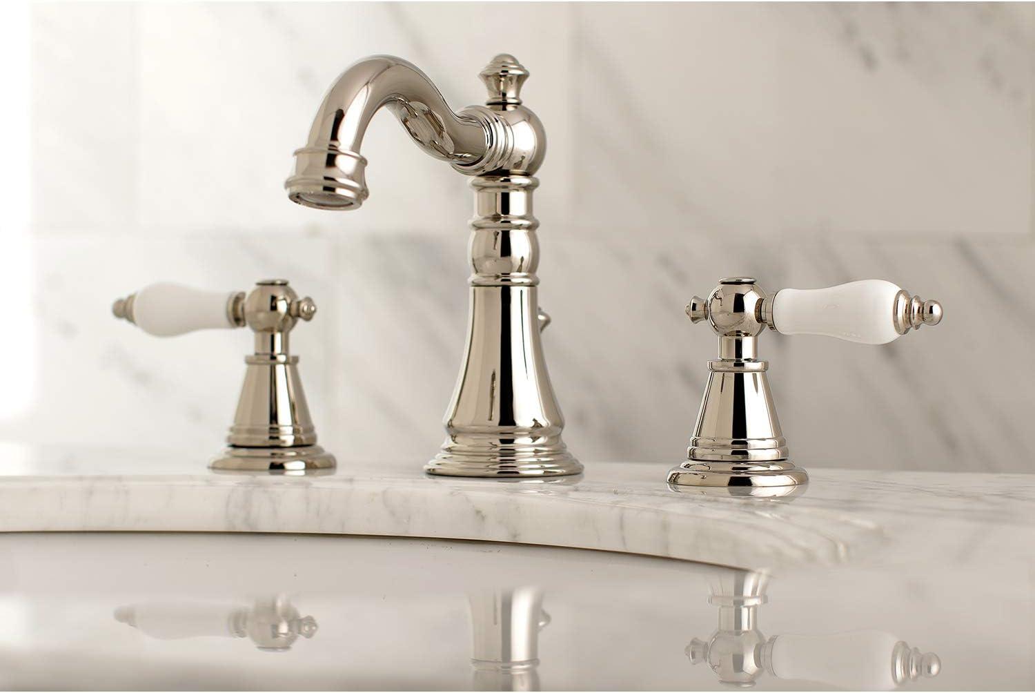 Polished Nickel Traditional Widespread Bathroom Faucet with Drain