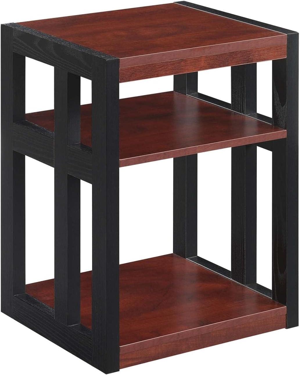 Cherry and Black Contemporary Rectangular End Table with 3 Shelves