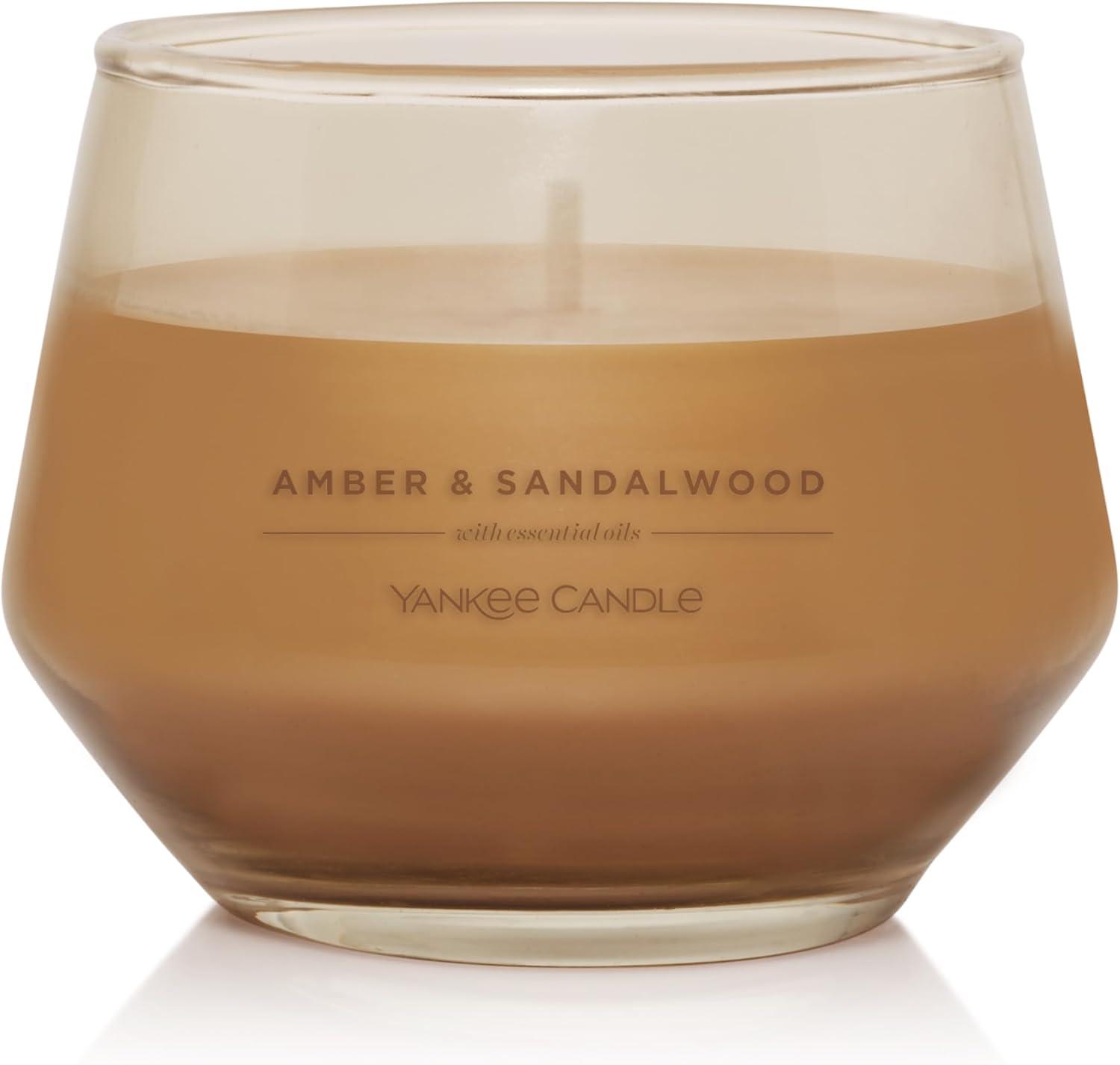 Yankee Candle Studio Medium Candle, Amber & Sandalwood, 10 oz: Long-Lasting, Essential-Oil Scented Soy Wax Blend Candle | 40-65 Hours of Burning Time