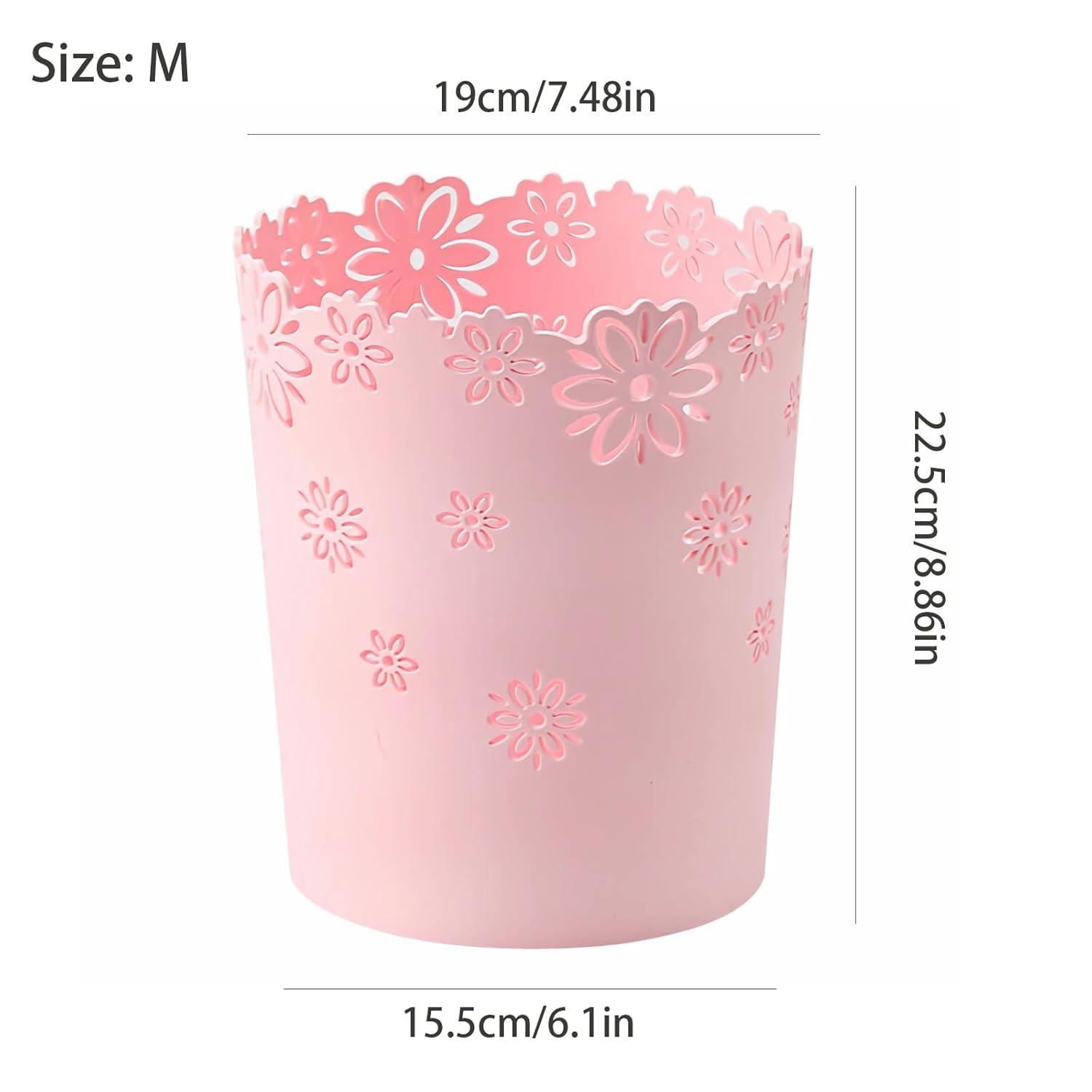 Blue and Pink Floral Pattern Plastic Wastebasket