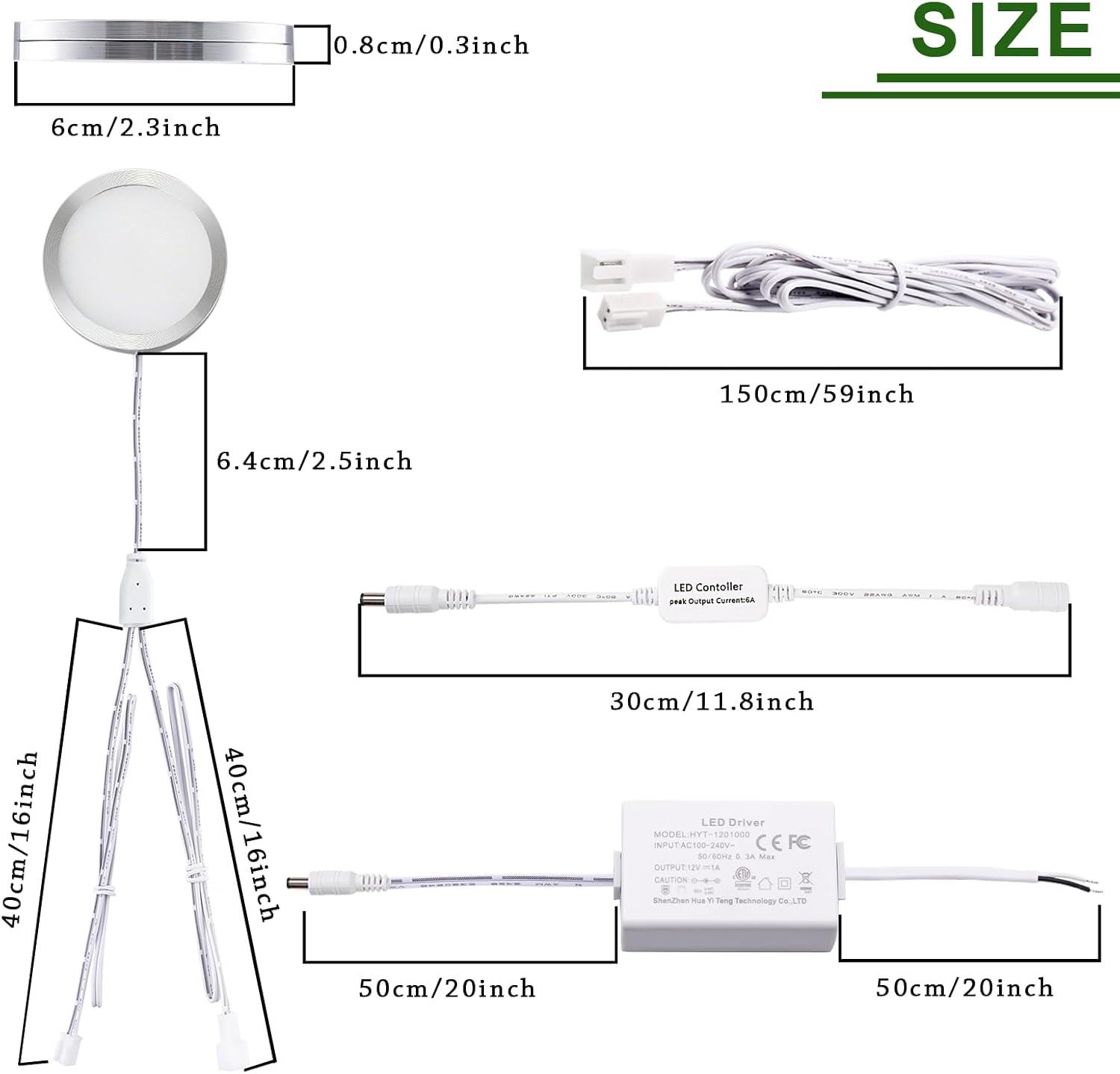 AIBOO Linkable Under Cabinet LED Lighting 12V Dimmable Puck Lights with Wireless RF Remote Control, Hardwired & Wall Plug in for Counter Lighting(6 Lights, Warm White)